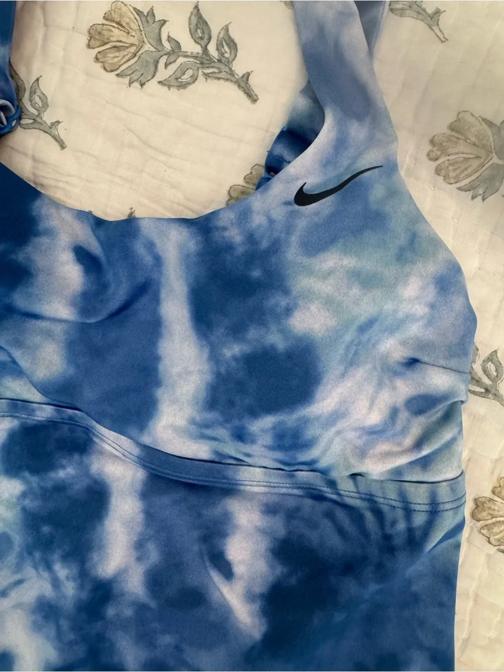 Nike Blue Tie-Dye Tankini with Solid Light Blue Bikini Bottom